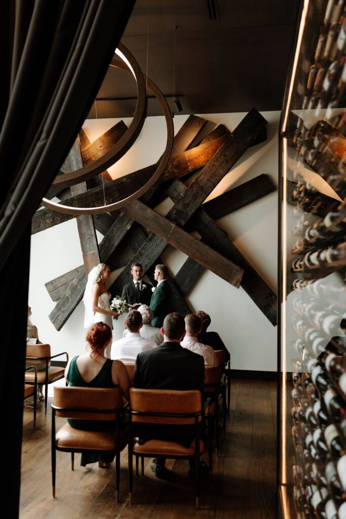 micro wedding reception space at the farnam hotel in omaha in the wine room