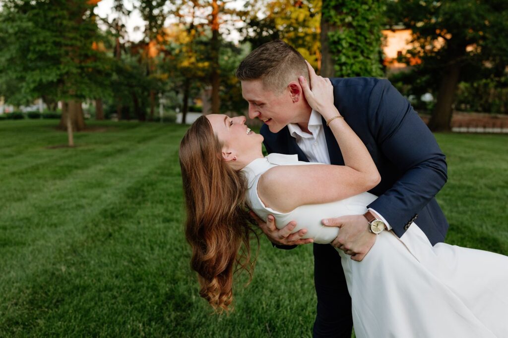 Bride and groom celebrating after eloping in Nebraska