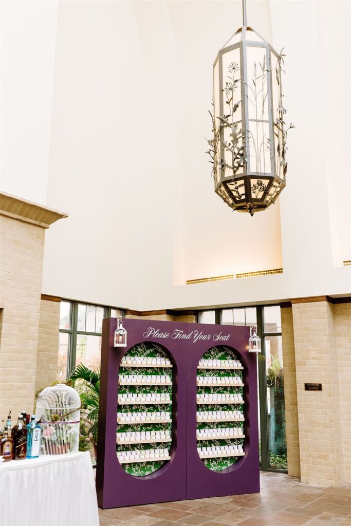 Welcome sign and seating chart at Lauritzen Gardens wedding.