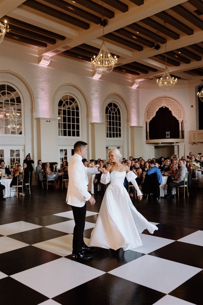 Newlyweds first dace at Leo Ballroom in Omaha.